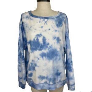 Splendid thermal tie dye top oversize blue white long sleeve crew neck shirt